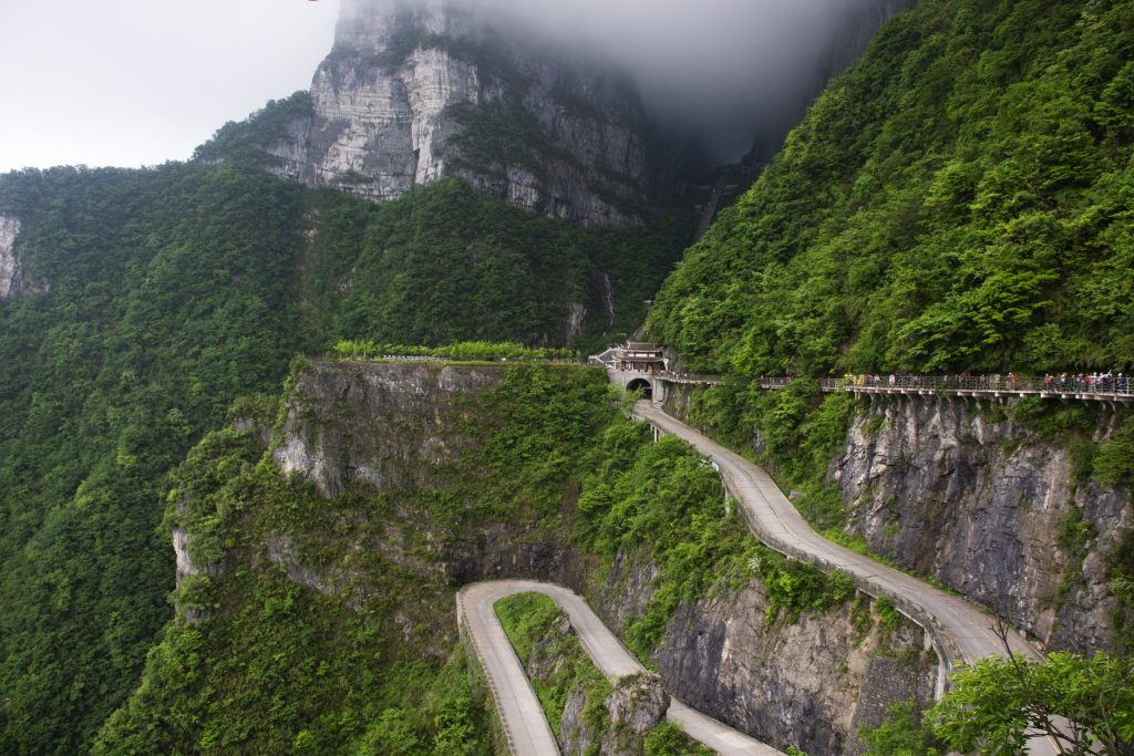 The 99-bend road switchbacking up the cliff to Tianmen Mountain, Zhangjiajie