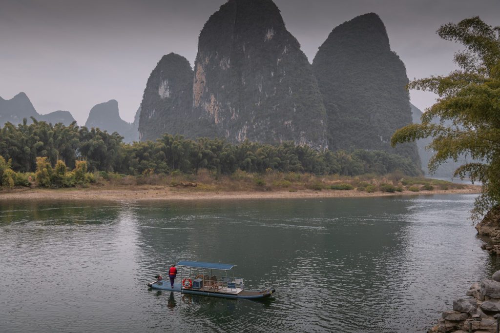 A bamboo raft on the Li River at the nine-bend scenic stretch near Xingping
