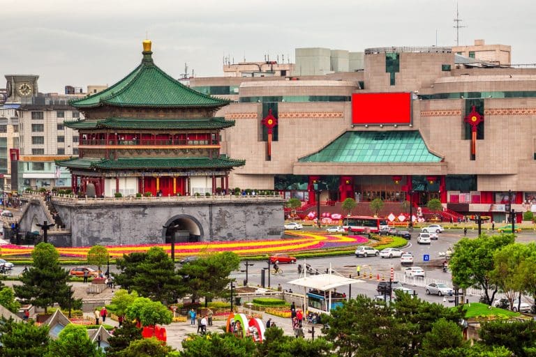 The Bell Tower in central Xi'an, seen from its city-square roundabout.