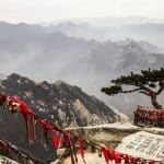 Wish locks tied to the railings at the summit of Huashan, a day trip from Xi'an.