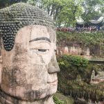 The Leshan Giant Buddha carved into the cliff, seen from the viewpoint