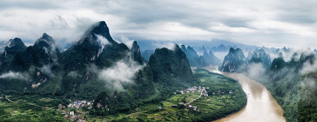 The Li River curving below Mashan Mountain at Yangshuo