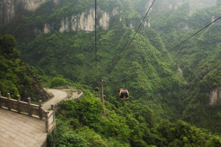 The cable car climbing to Heaven's Gate at Tianmen Mountain, Zhangjiajie