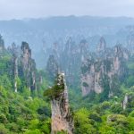 View across the forested sandstone pillars of Zhangjiajie, Hunan