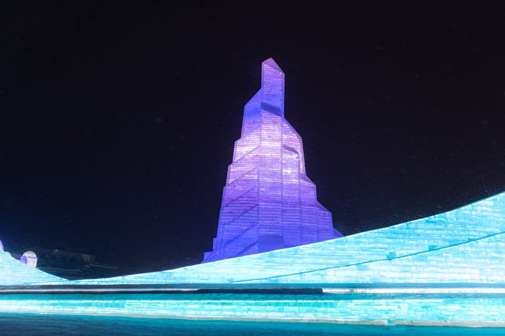 Ice sculptures at the Harbin International Ice and Snow Festival in Heilongjiang, China