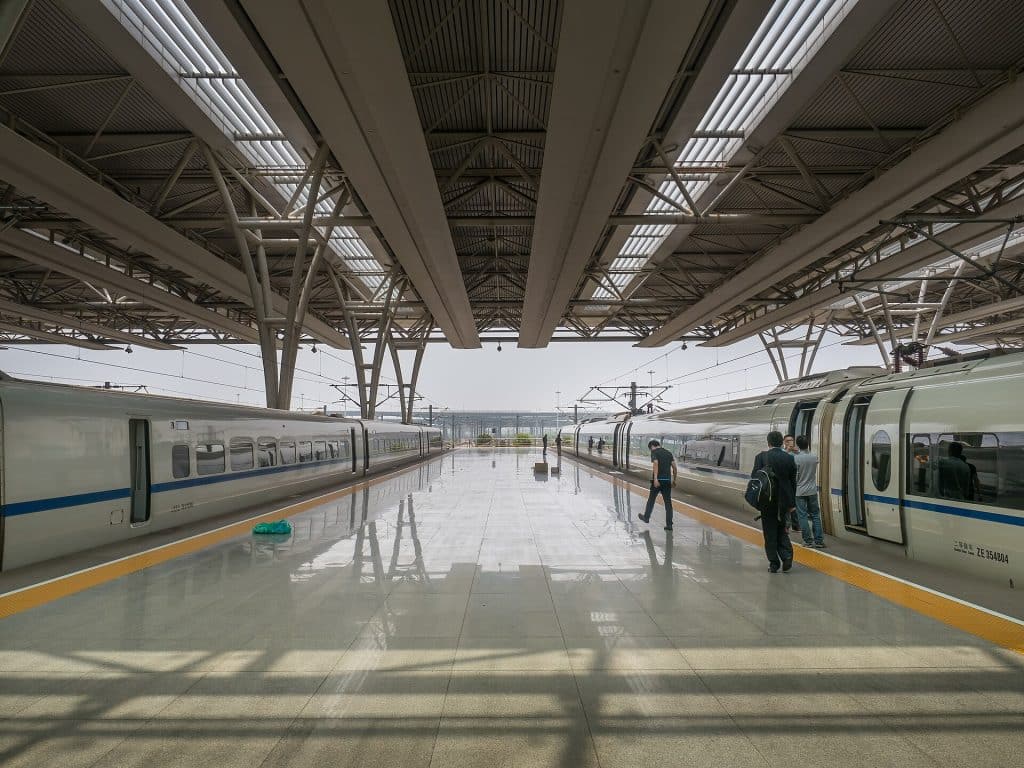 High-speed train at a platform in Shanghai Hongqiao railway station